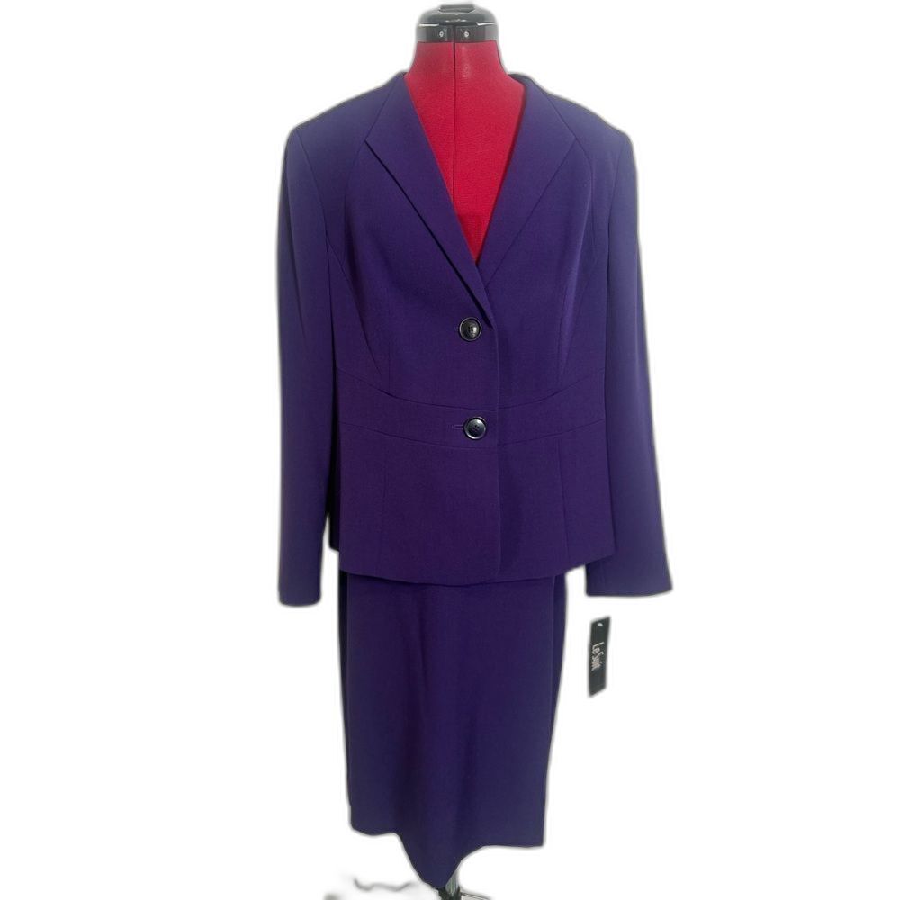 NWT Le Suit Skirt Suit Women’s Size 14 Purple 2-Piece Suit Blazer & Skirt